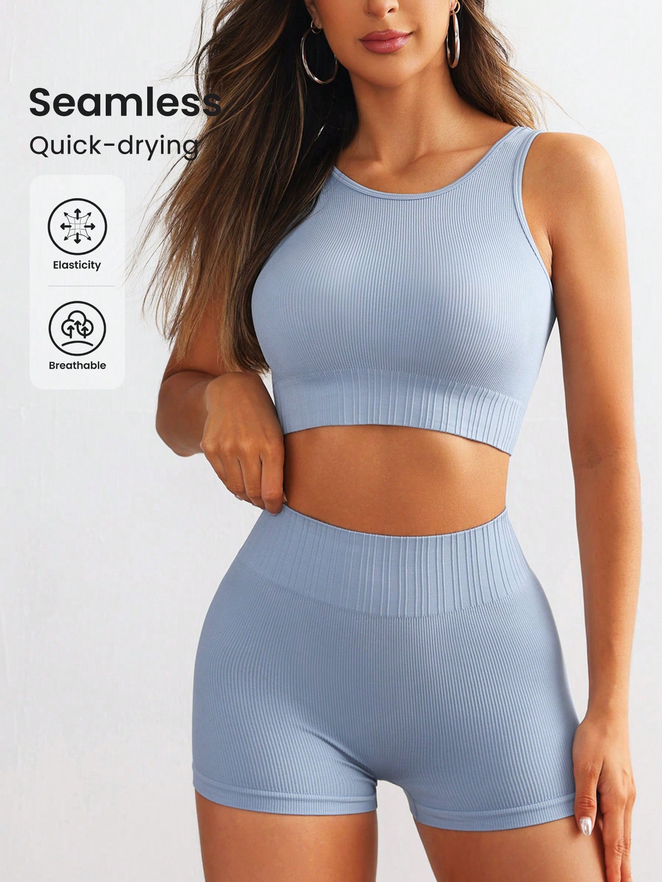 Crop Top Crochet - Women Seamless Ribbed Yoga Set Sleeveless